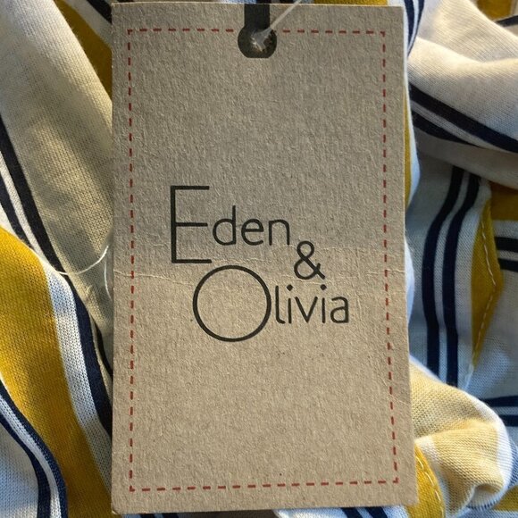 Eden & Olivia SZ 3X NWT Knit Pullover Yellow & Navy Stripe top roll tab sleeve - Picture 6 of 10